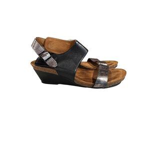 Sofft Black Leather Sandals Women's 6M Slingback Wedge Sandals Cushioned